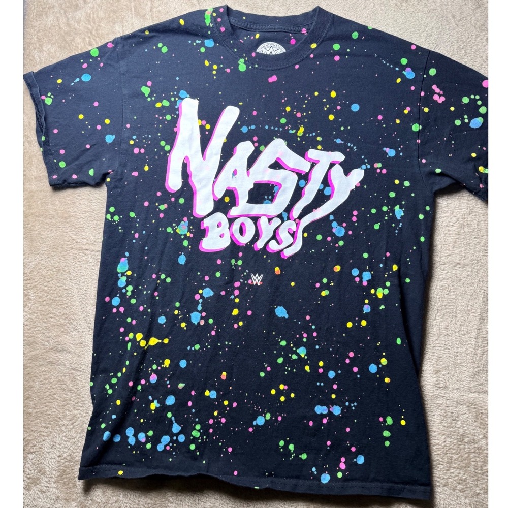 WWE Nasty Boys Paint Splatter Graphic T-Shirt Mens Medium Black 2019‎ Licensed